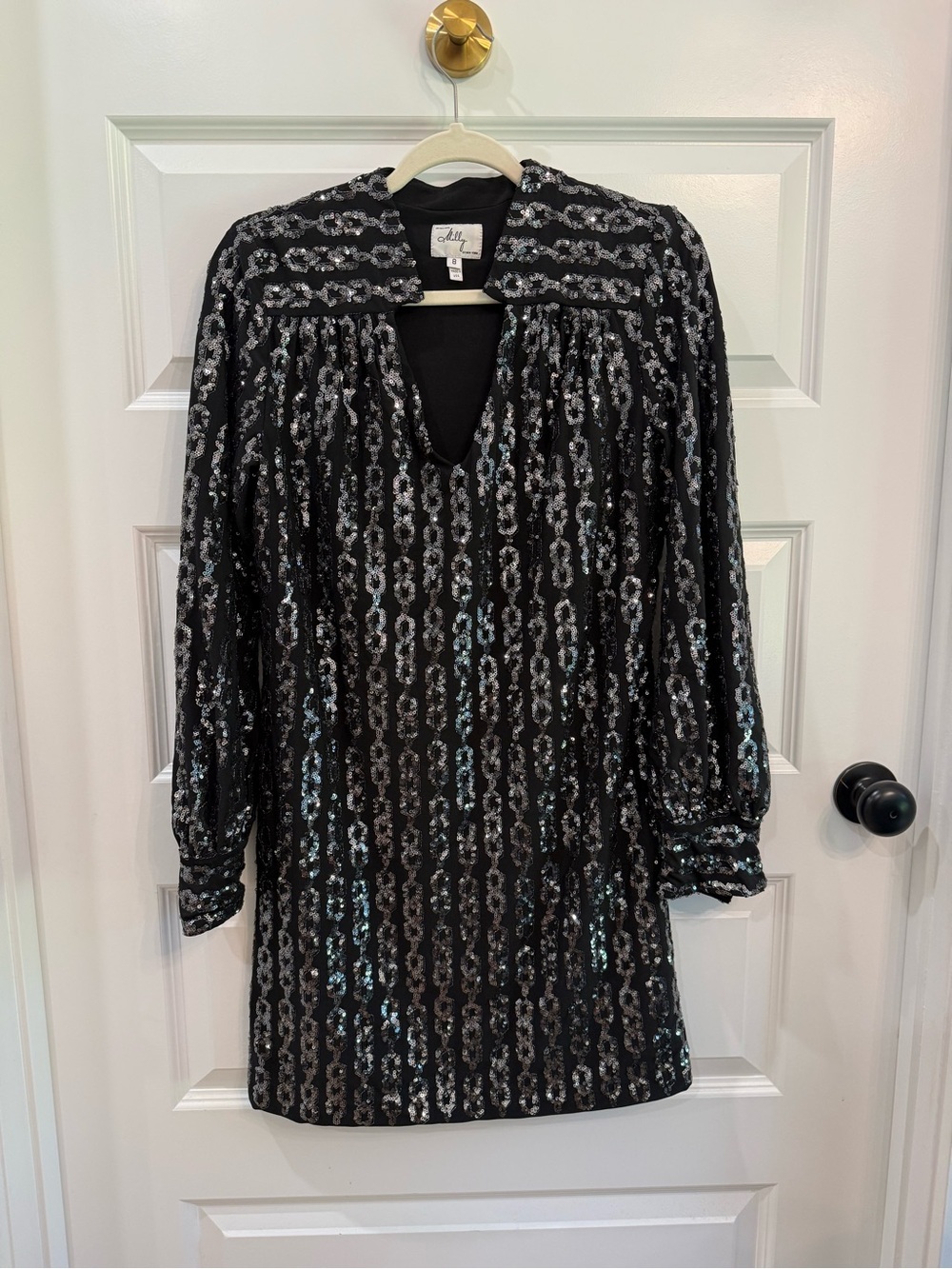 Milly NY Silver Sequin Vertical Chain Embellished Dress Size 8 Cocktail
